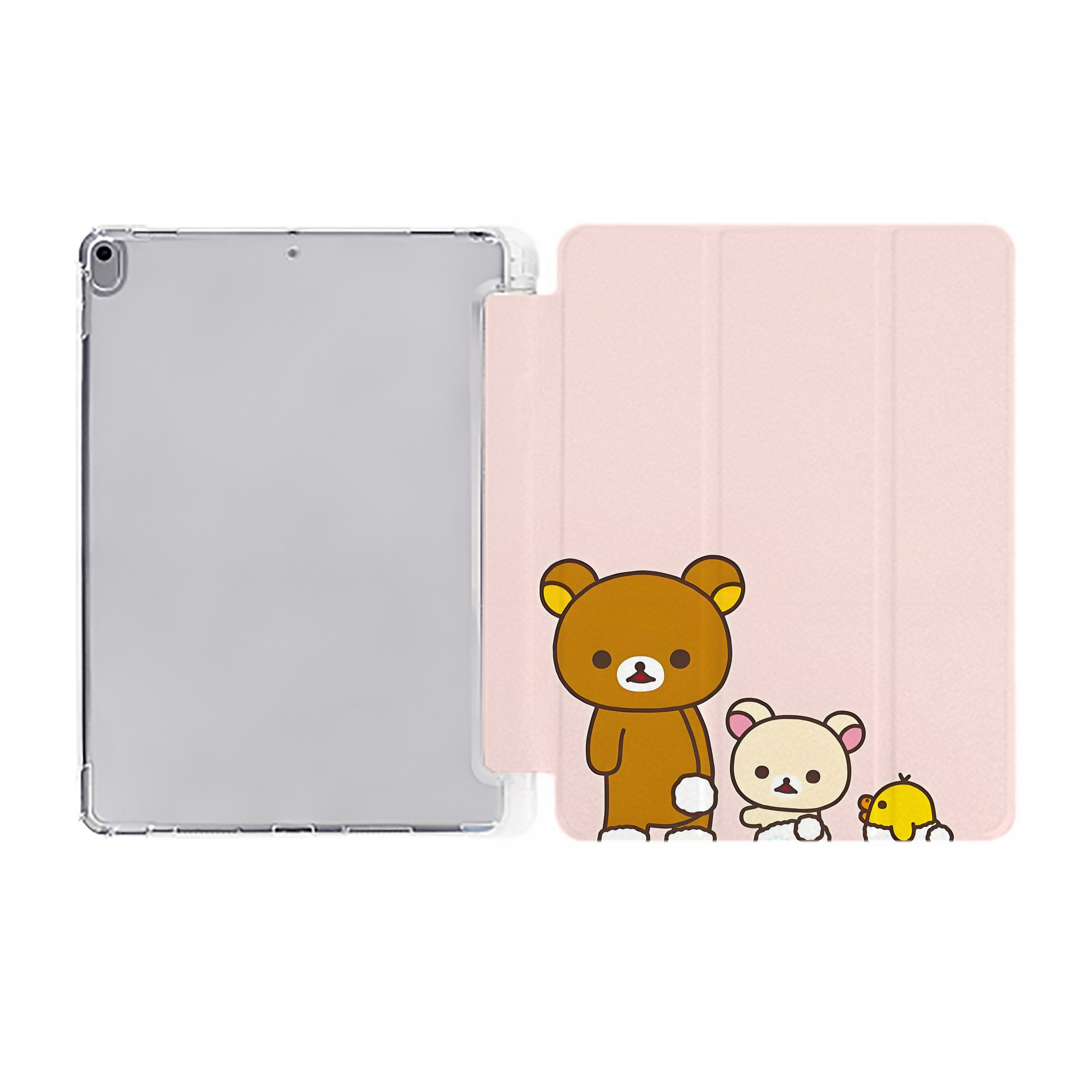 （画像用） リラックマ リラックマ キイロイトリ Rilakkuma Korilakkuma Kiiroitori IPad ケース ペン収納付き 三つ折りスタンド PUレザー×シリコン 対応機種9.5/10.5/10.9インチ